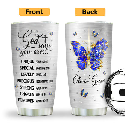 Lovely Personalized Floral Butterfly Stainless Steel Tumbler 20oz - God Says You Are Unique NUA153