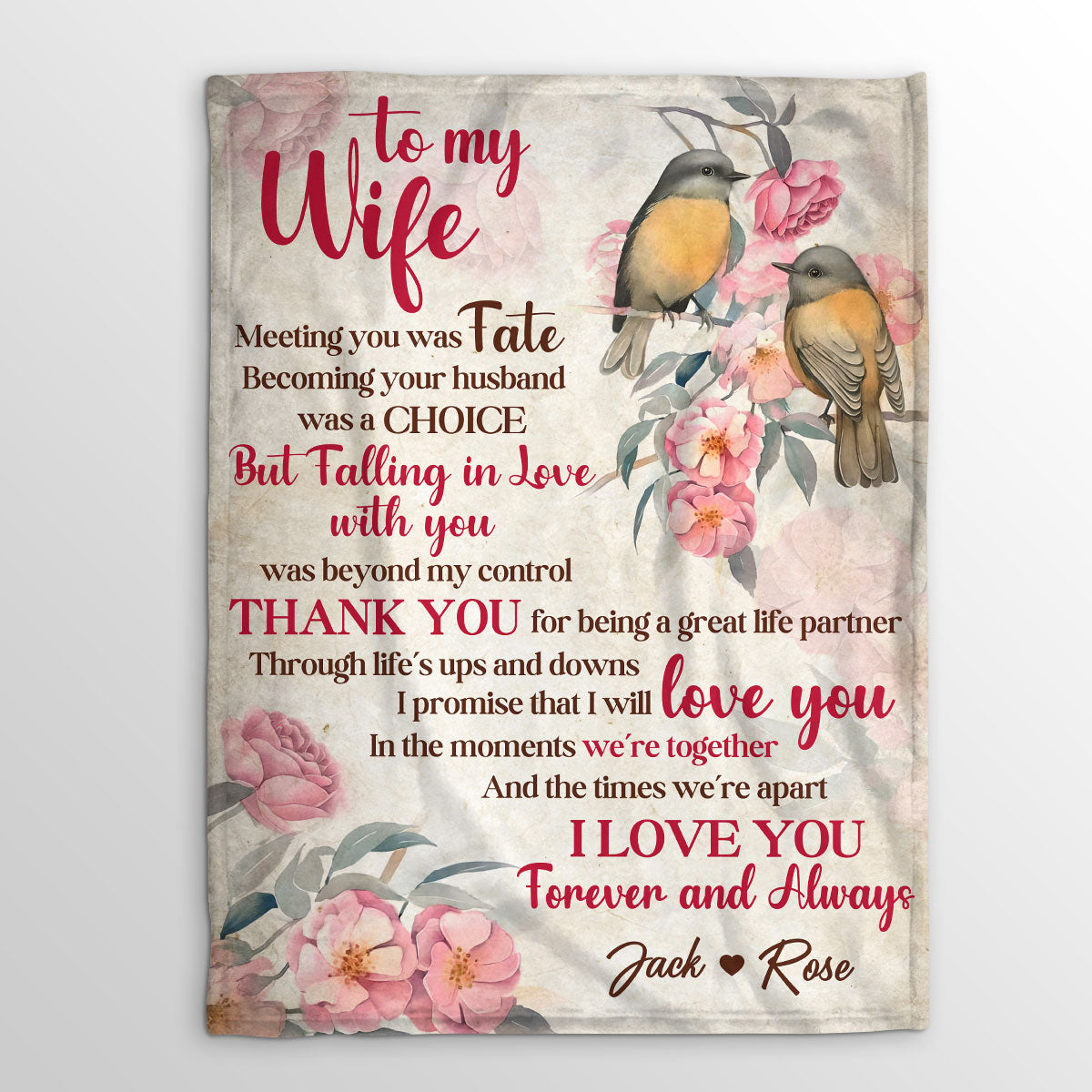 Jesuspirit | Meeting You Was Fate | Meaningful Gift For Christian Wife | Personalized Fleece Blanket | Robin Redbreast & Flower FBH612