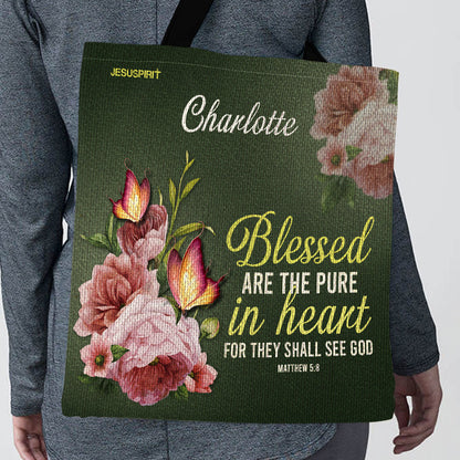 Jesuspirit Personalized Tote Bag | Religious Gifts For Women Of God | Blessed Are The Pure In Heart | Matthew 5:8 TBHN676