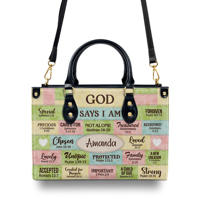 Jesuspirit | Personalized Leather Handbag With Zipper | God Says I Am | Gift For Her LHBNUHN681