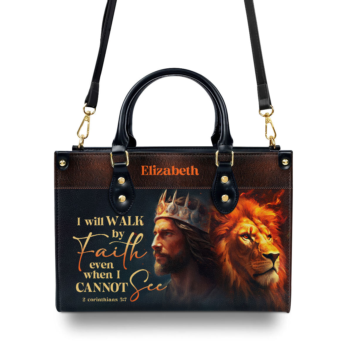 Jesuspirit | Personalized Leather Handbag With Zipper | I Will Walk By Faith LHBM745