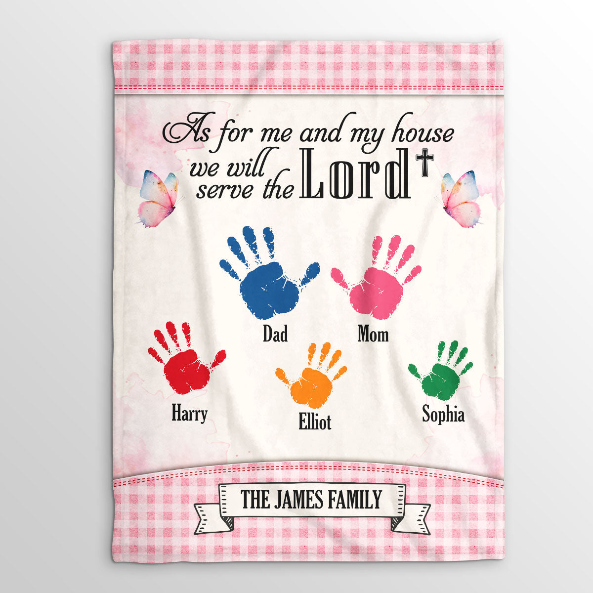 As For Me And My House Family Handprint | Personalized Fleece Blanket JSFBHLT1450D