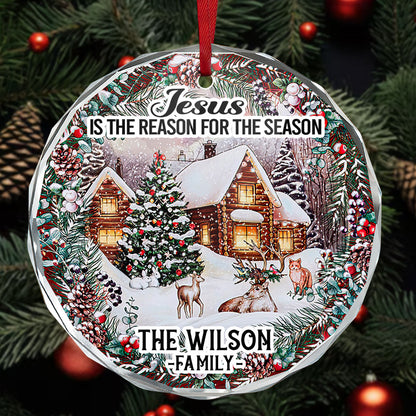 Jesus Is The Reason For The Season | Personalized 1-Side Round Glass Ornament