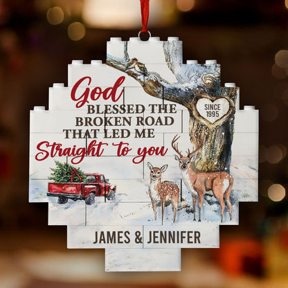 God Blessed The Broken Road That Led Me Straight To You | Personalized Circle Buildable Ornament-1 Side Print JSCBOPT2810TA