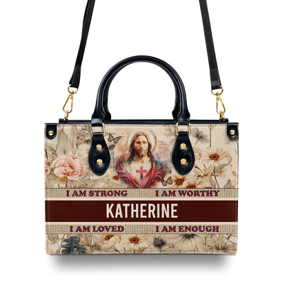 Jesuspirit | Personalized Leather Handbag With Zipper | I Am Enough LHBM755