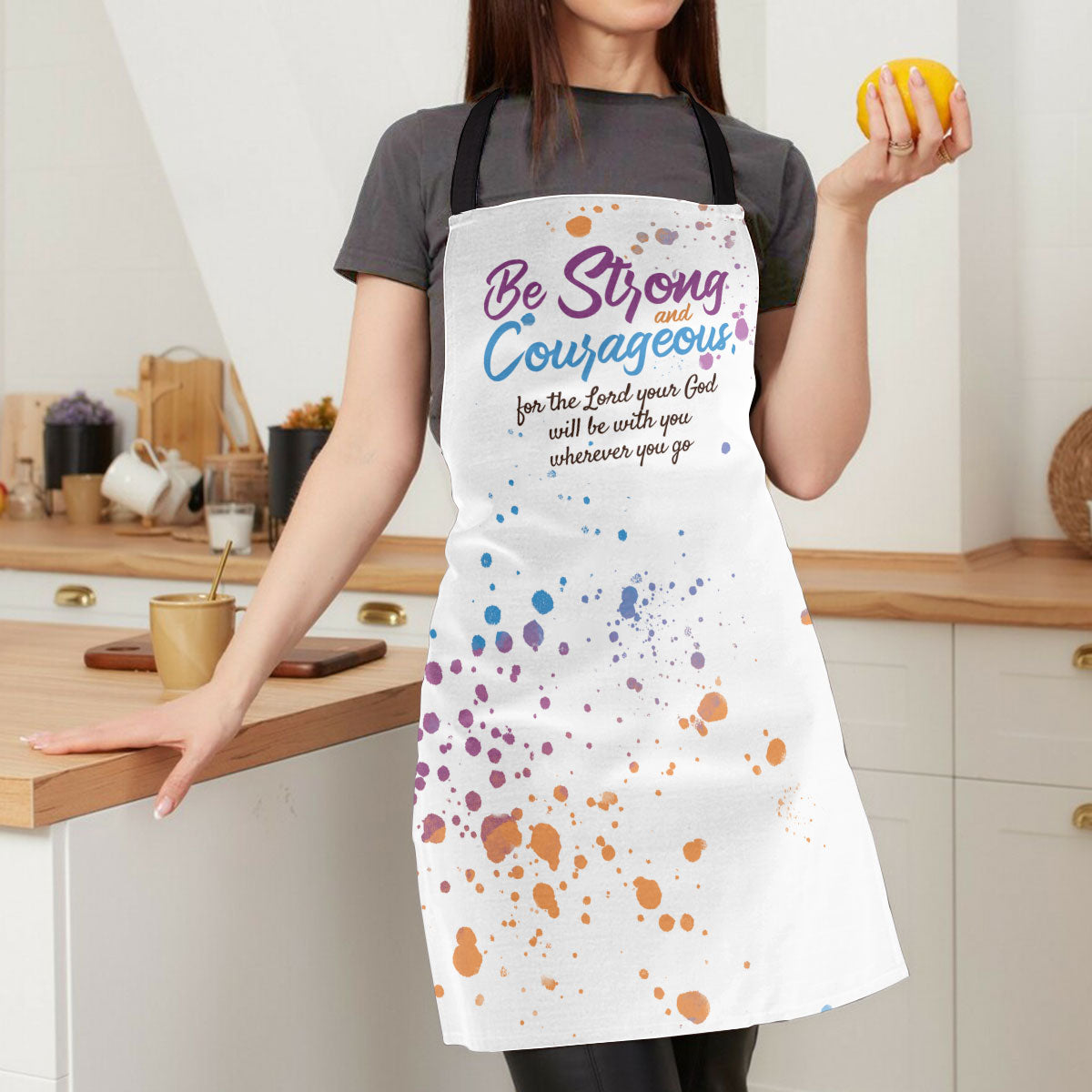 Jesuspirit | Be Strong And Courageous | Joshua 1:9 | Meaningful Gift For Christians | Apron With Tie Back Closure HN116