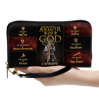 Jesuspirit | Personalized Leather Clutch Purse With Wristlet Strap Handle | Spiritual Gifts For Christian Women | Armor Of God CPM777