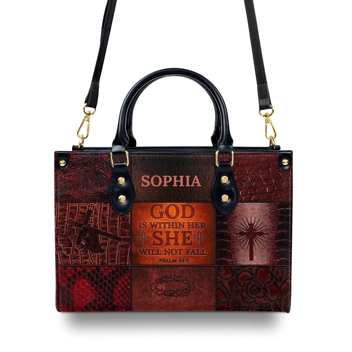 Jesuspirit | Personalized Leather Handbag With Zipper | God Is Within Her, She Will Not Fall LHBM791