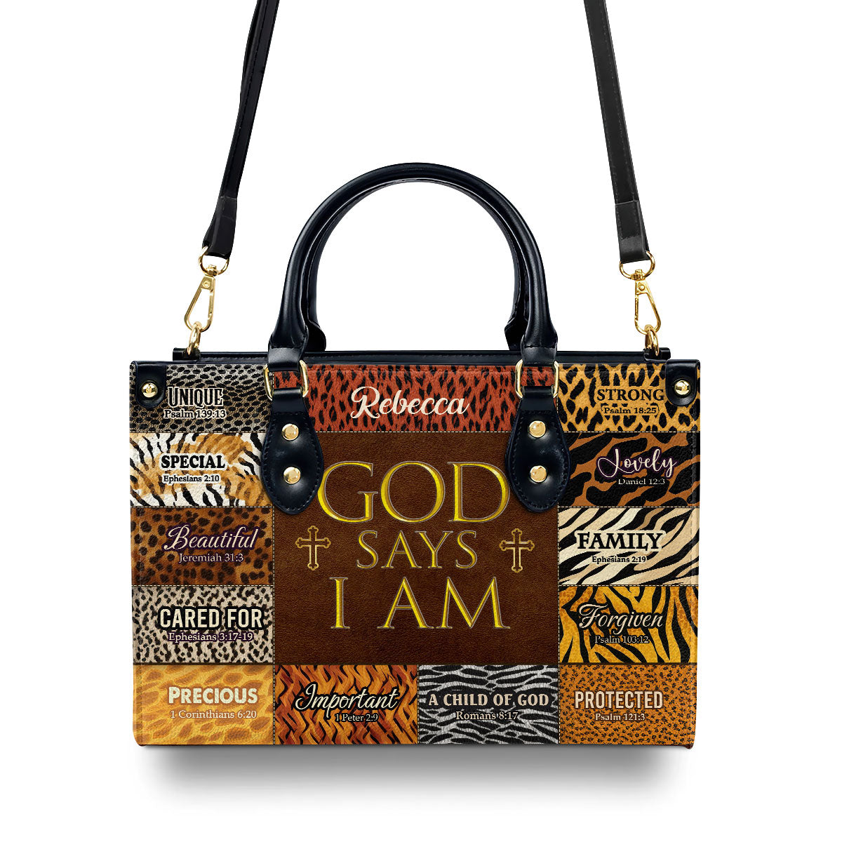 Jesuspirit | Personalized Leather Handbag With Zipper | God Says  I Am Unique LHBM724