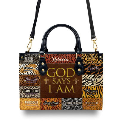 Jesuspirit | Personalized Leather Handbag With Zipper | God Says  I Am Unique LHBM724