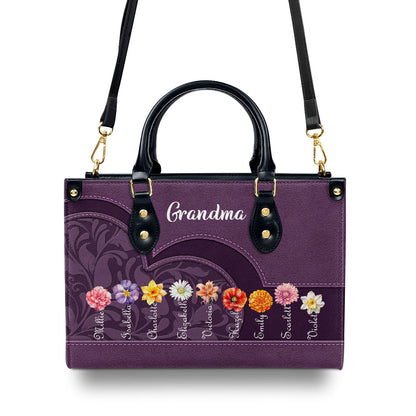 Grandma's Garden Birth Month Flower | Personalized Leather Handbag JSLHBPT2158TA