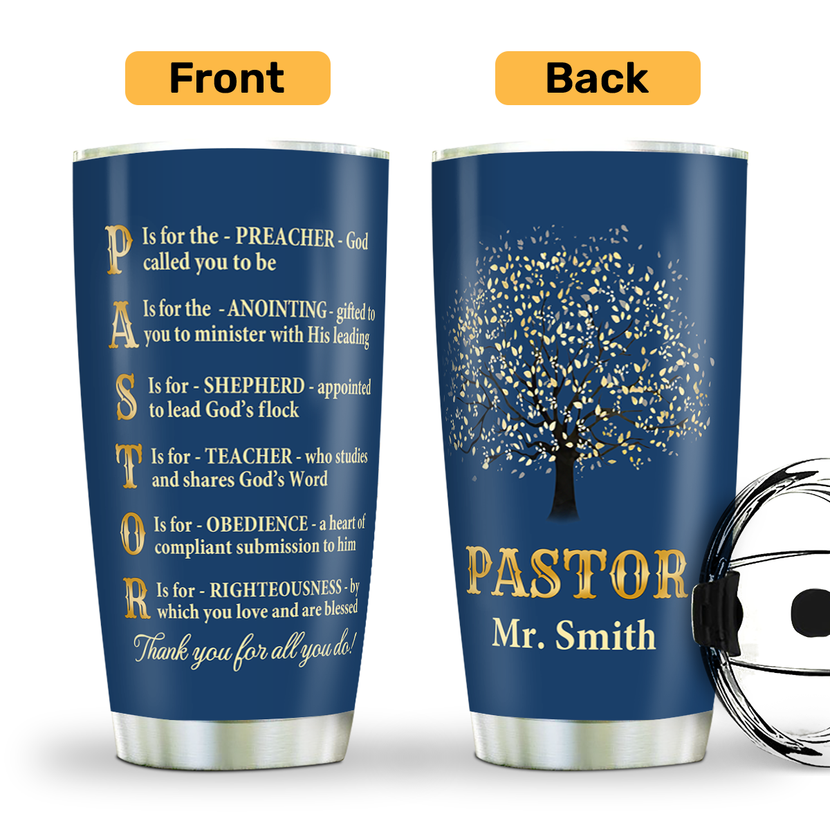 Jesuspirit | Christian Faith Gifts | Stainless Steel Tumbler | Thank You Pastor  SSTNAM1002A