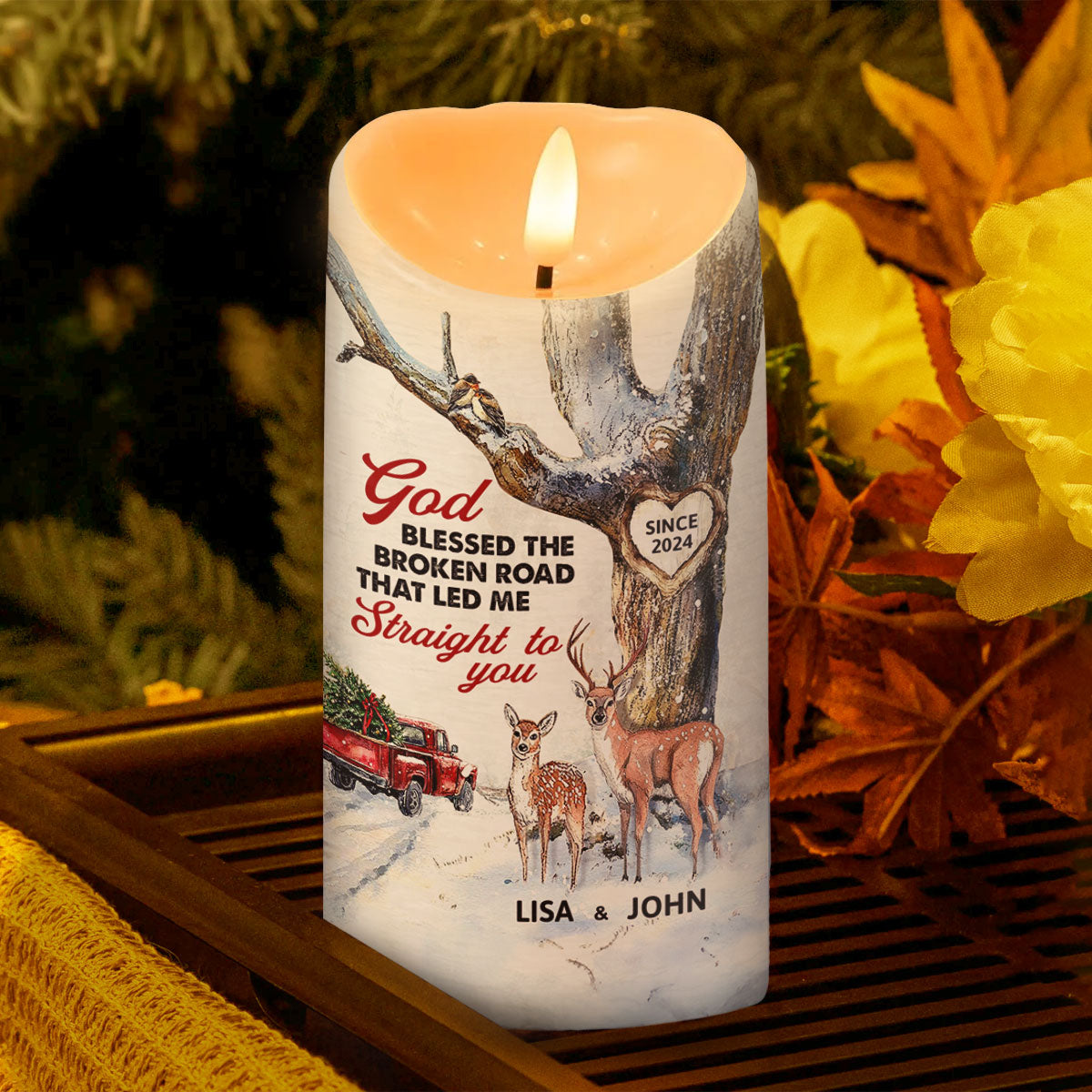 God Blessed The Broken Road That Led Me Straight To You | Personalized Flameless LED Candle