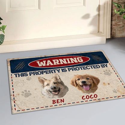 Warning This Property Is Protected By | Personalized Doormat JSDMPT1962L