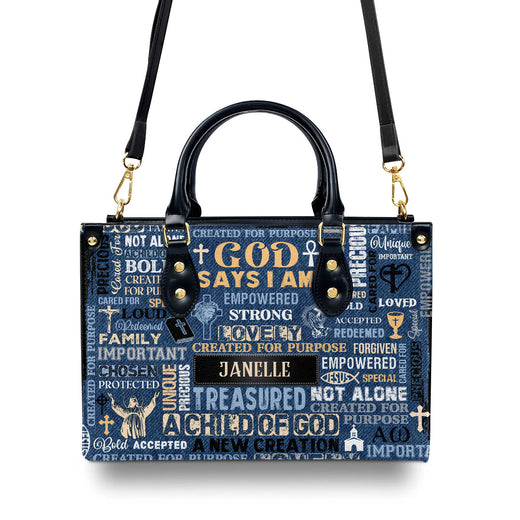 Jesuspirit | Personalized Leather Handbag With Zipper | I Am A Child Of God LHBM776