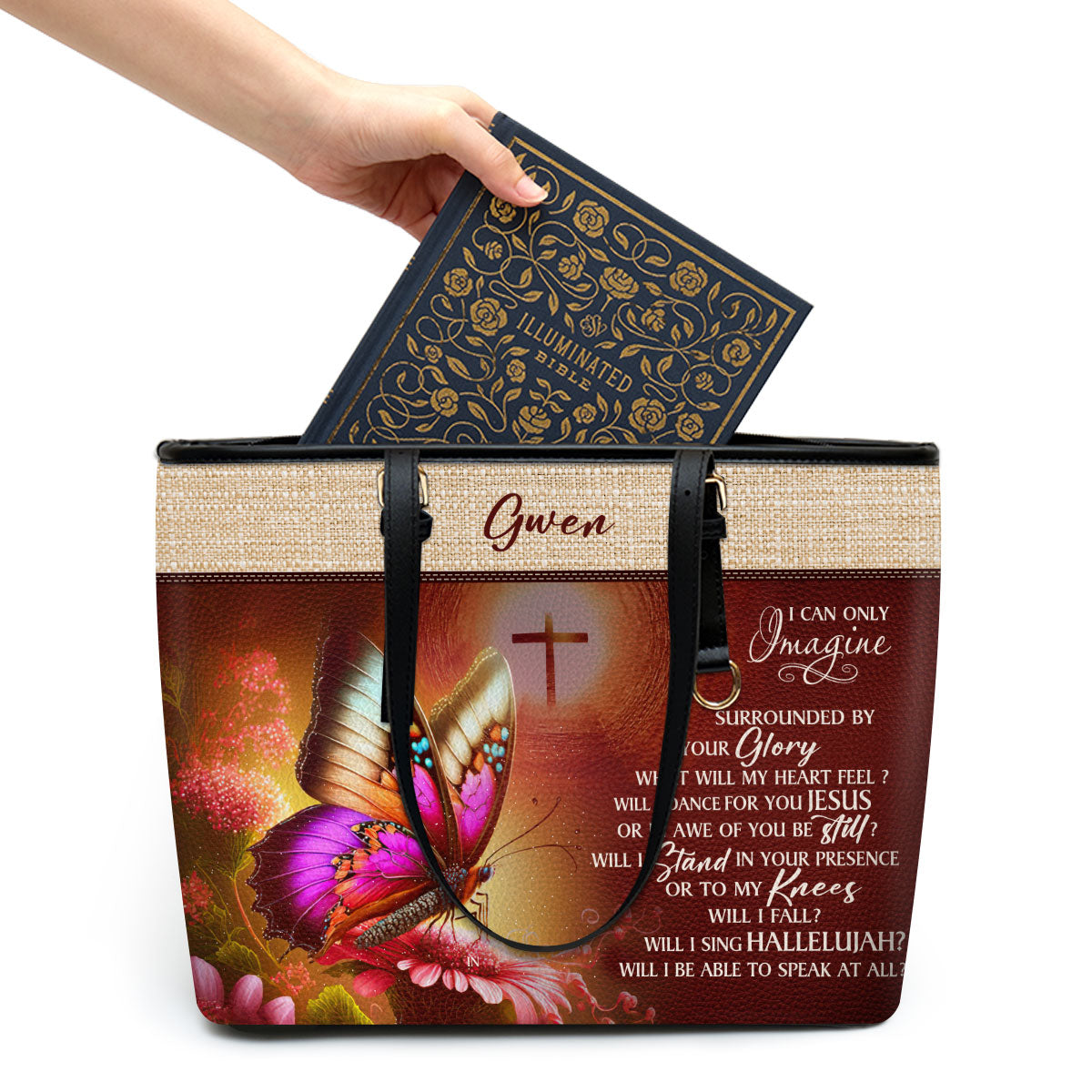 Jesuspirit | Inspirational Gift For Women Of God | Personalized Large Leather Tote Bag | I Can Only Imagine LLTBM808