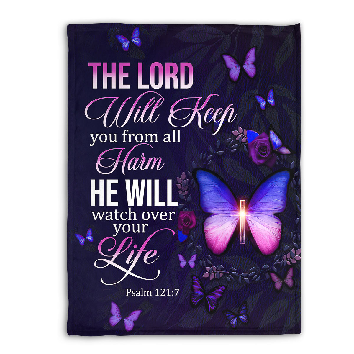 Jesuspirit | Butterfly And Cross | The Lord Will Keep You From All Harm | Psalm 121:7 | Fleece Blanket FBM639