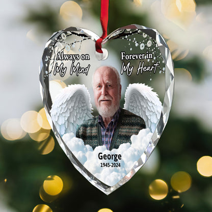 Always On My Mind, Forever In My Heart | Personalized Heart Shaped Glass Ornament JSHGOPT2513T