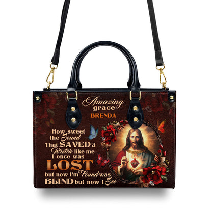 Jesuspirit | Personalized Leather Handbag With Zipper | Jesus Amazing Grace LHBM740