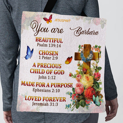 Jesuspirit | Made For A Purpose | Meaningful Personalized Tote Bag | Flower And Cross TBM705