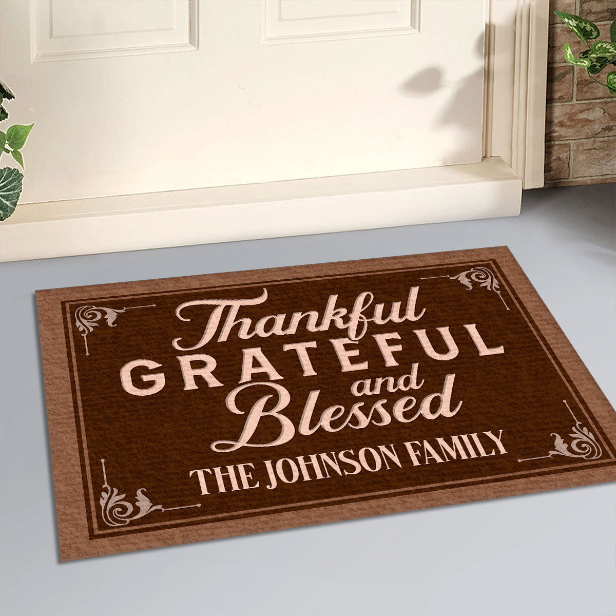 Thankful Grateful And Blessed | Personalized Doormat JSDMPH1676M