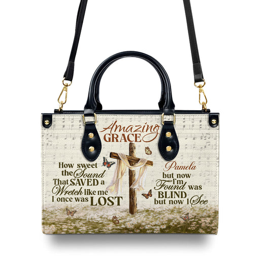 Jesuspirit | Personalized Leather Handbag With Zipper | Amazing Grace LHBM739