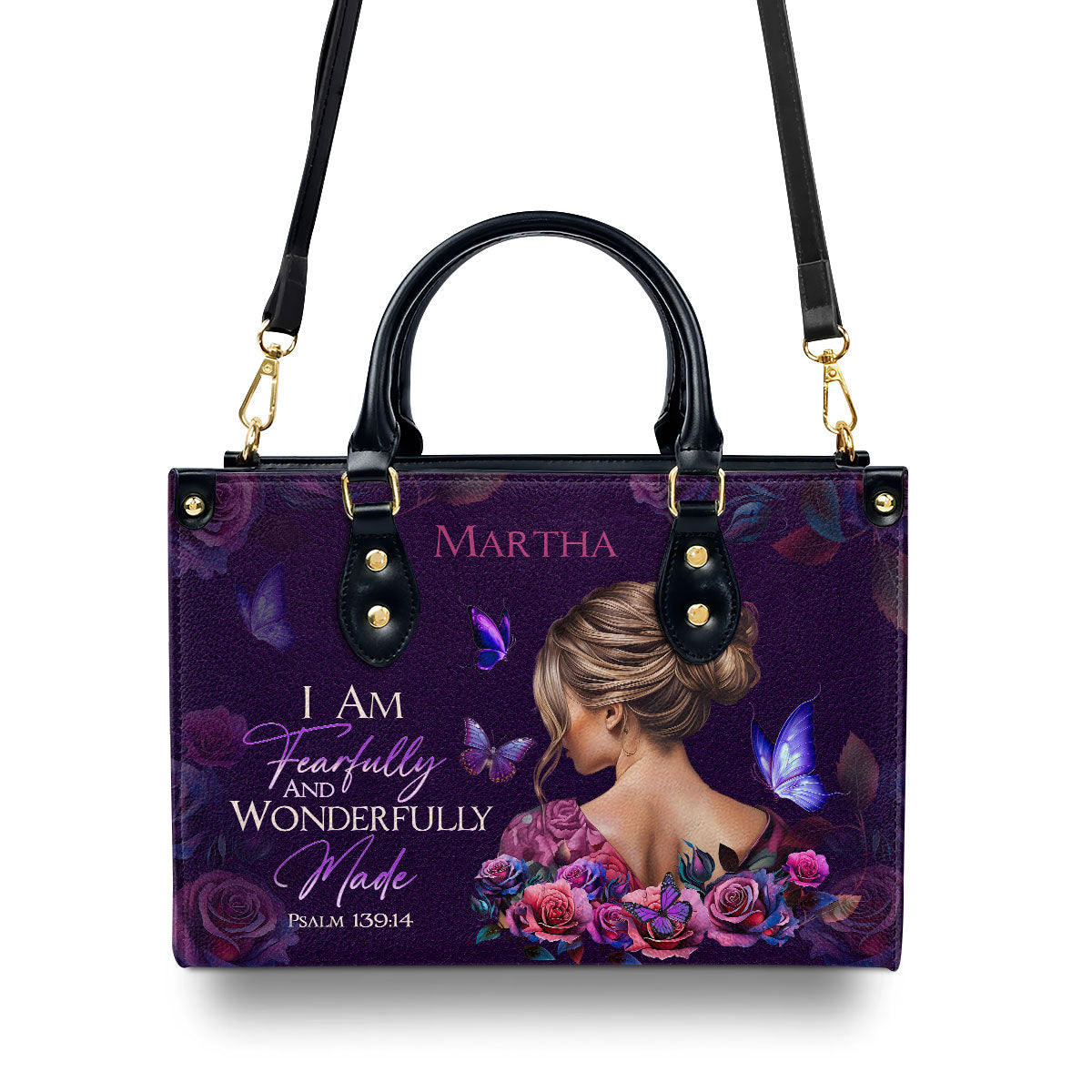 Jesuspirit | Personalized Leather Handbag With Zipper |  Fearfully and Wonderfully Made LHBM729