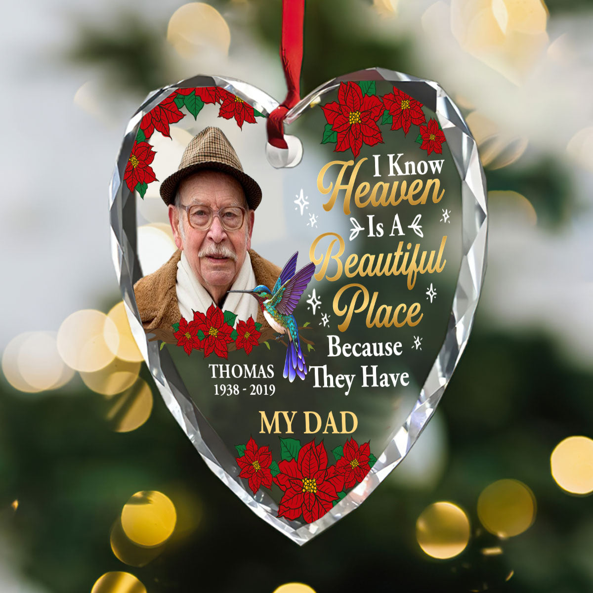 I Know Heaven Is A Beautiful Place Because They Have My Mom | Personalized Heart Shaped Glass Ornament JSHGOPT2388L