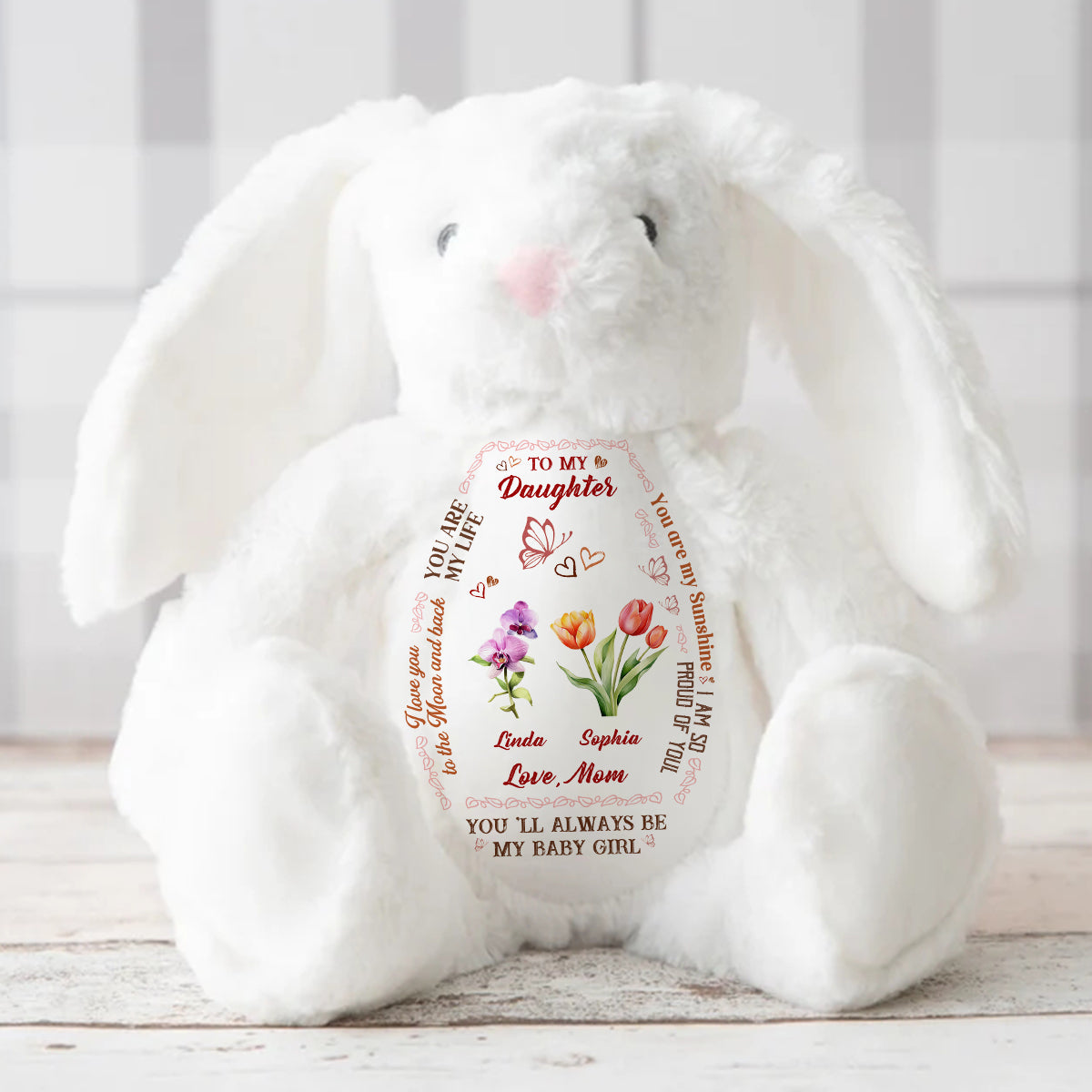 To My Daughter Granddaughter Birth Month Flowers | Personalized Stuffed Bunny