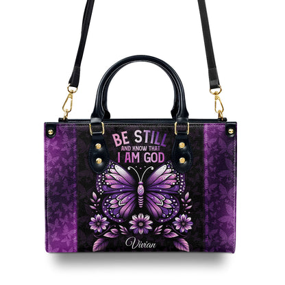 Jesuspirit | Personalized Leather Handbag With Zipper | Be Still And Know That I Am God LHBHN684