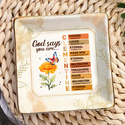 God Says You Are | Personalized Ceramic Ring Dish Square