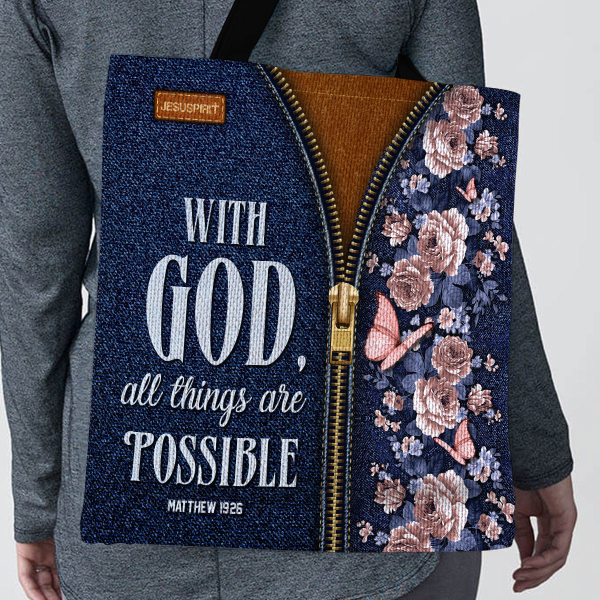 Jesuspirit | Inspirational Christian Gifts For Religious Women | With God All Things Are Possible | Matthew 19:26 | Tote Bag TBHN673