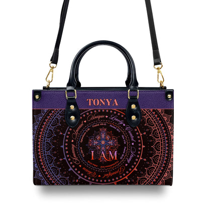 Personalized Zippered Leather Handbag With Handle | I Am