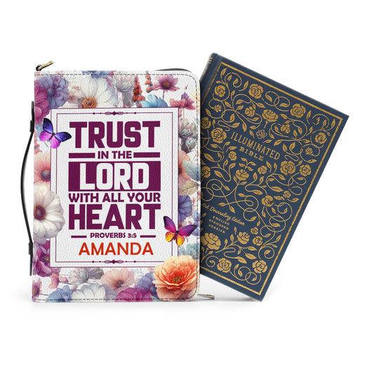 Jesuspirit | Personalized Leather Bible Cover | Trust In The Lord With All Your Heart | Proverbs 3:5 | BCM781