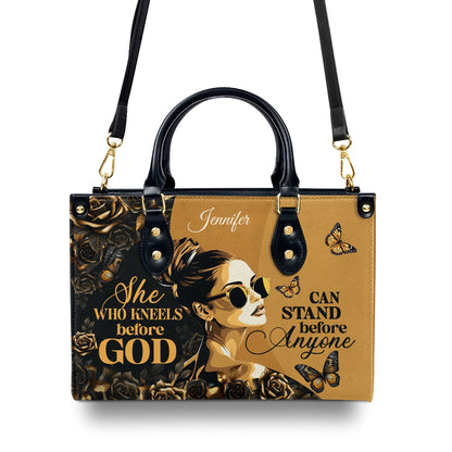 Jesuspirit | Personalized Leather Handbag With Zipper | She Who Kneels Before God LHBM746