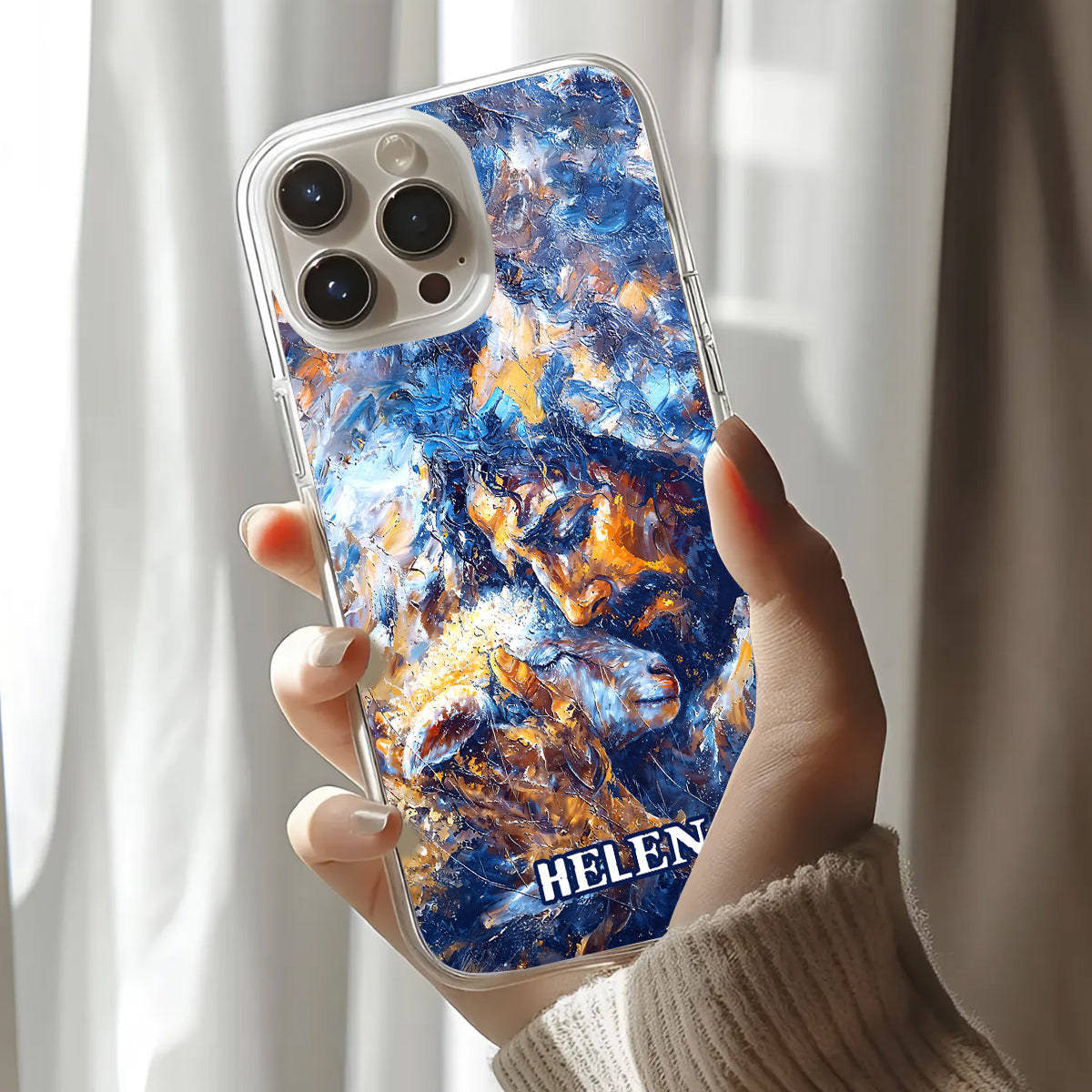 Abstract Painting Of Jesus And Lost Lamb | Personalized Clear Silicone Phone Case