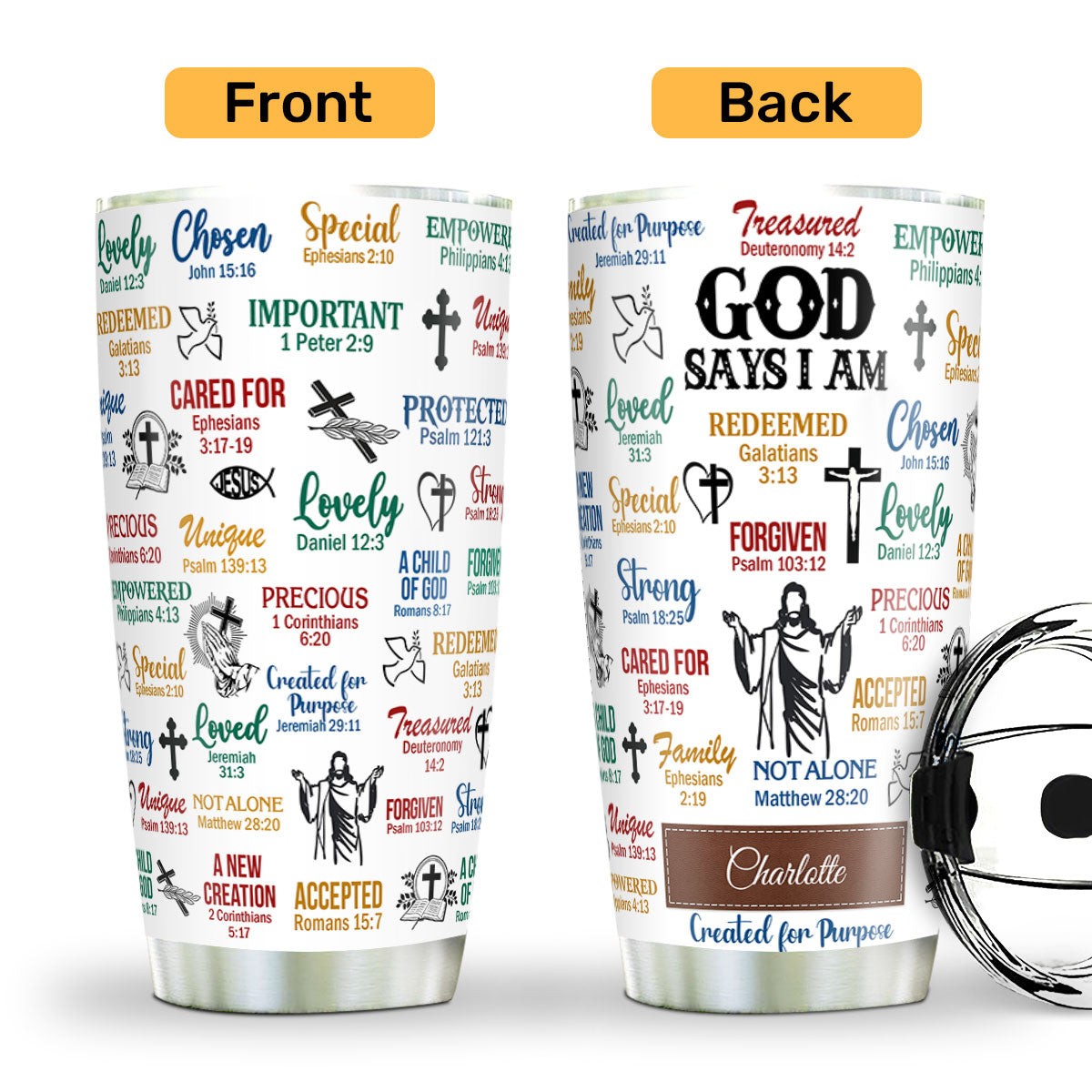 Jesuspirit | What God Says About You | Unique Scripture Gifts For Christian Friends | Personalized Christian Stainless Steel Tumbler 20oz SSTH742A