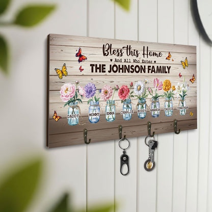 Bless This Home Flowers | Personalized Key Holder JSUWKHCSHLT1794L