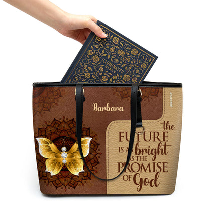 Jesuspirit | Personalized Large Leather Tote Bag With Long Strap | Butterfly And Flower | Christ Gifts For Women Of God LLTBH738