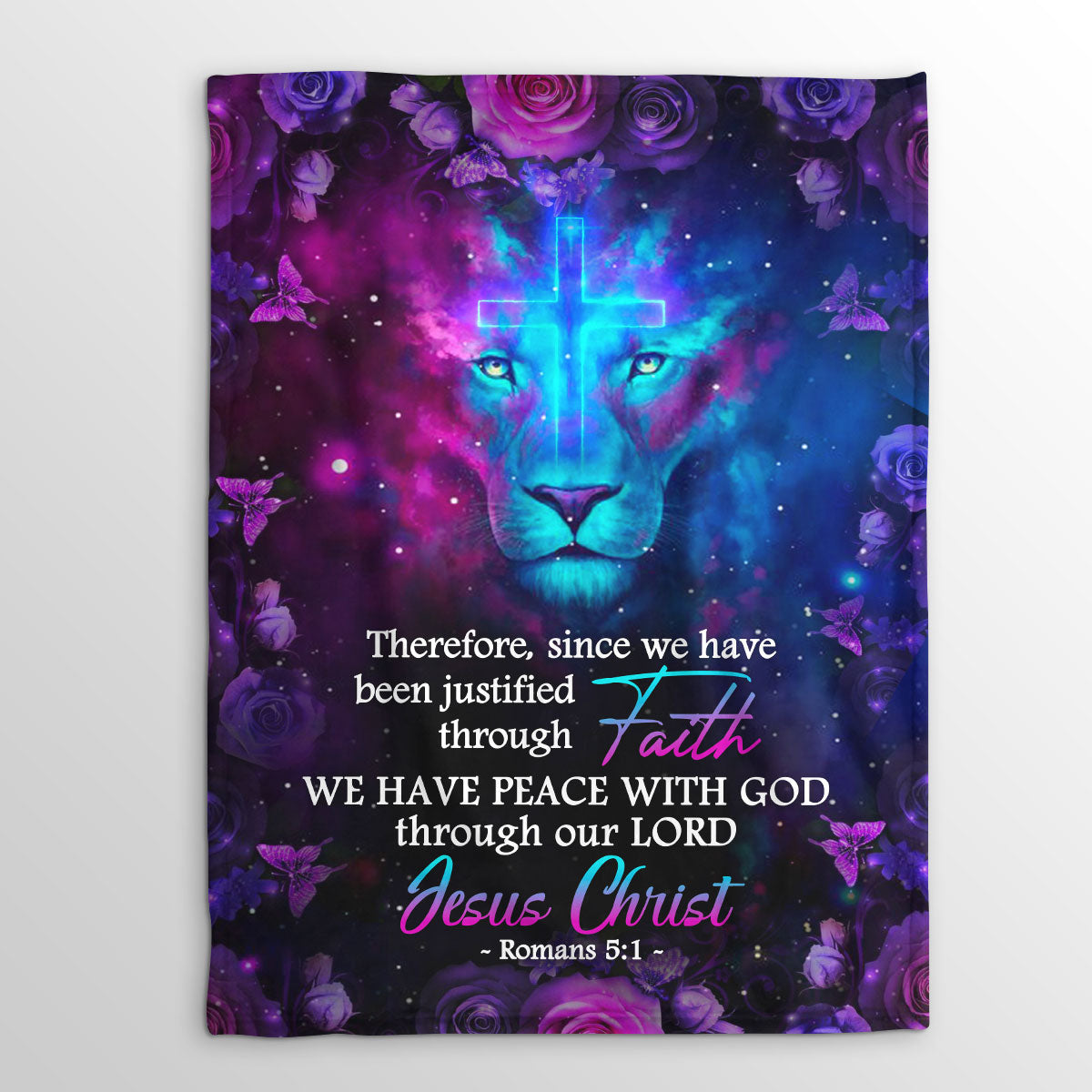 Jesuspirit | Lion And Rose | Shining Cross Fleece Blanket | Romans 5:1 | We Have Peace With God FBH623