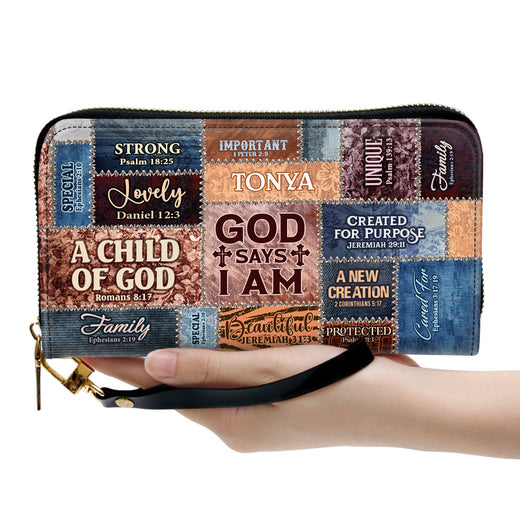 Jesuspirit | Personalized Leather Clutch Purse With Wristlet Strap Handle | Spiritual Gifts For Christian Women | God Says I Am CPM739