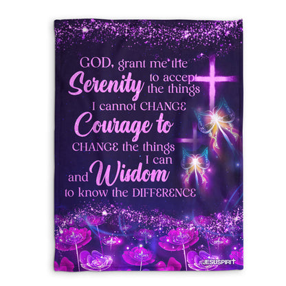 Jesuspirit | God, Grant Me The Serenity To Accept The Things I Cannot Change | Cross Fleece Blanket | Flower And Butterfly FBHN628
