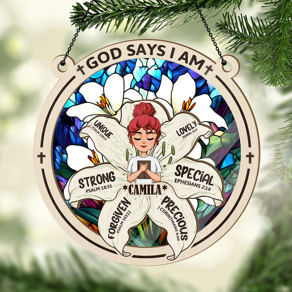 God Says I Am | Personalized Window Hanging Suncatcher JSWHSCPT1470L