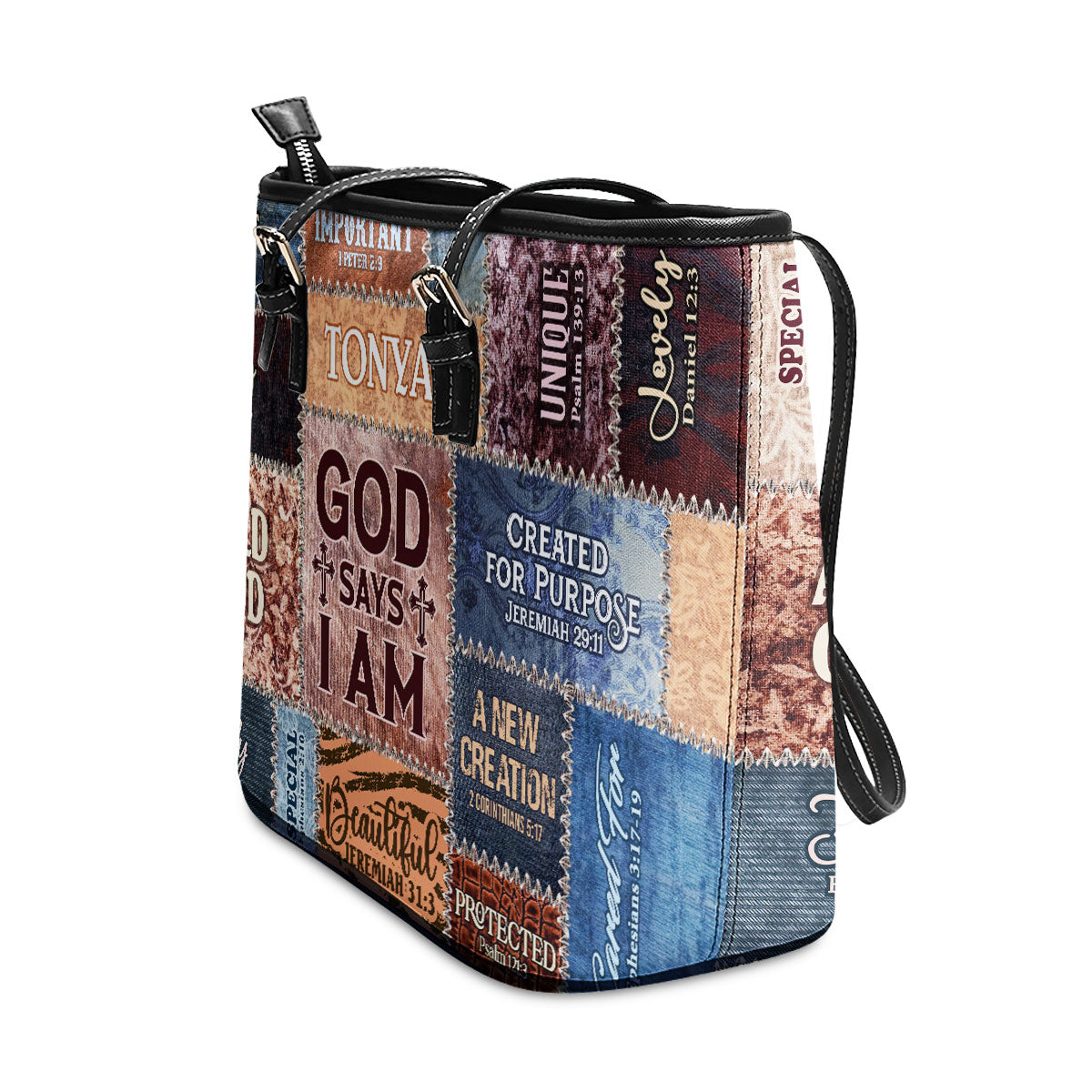 God Say I Am | Personalized Large Leather Tote Bag LLTBM793