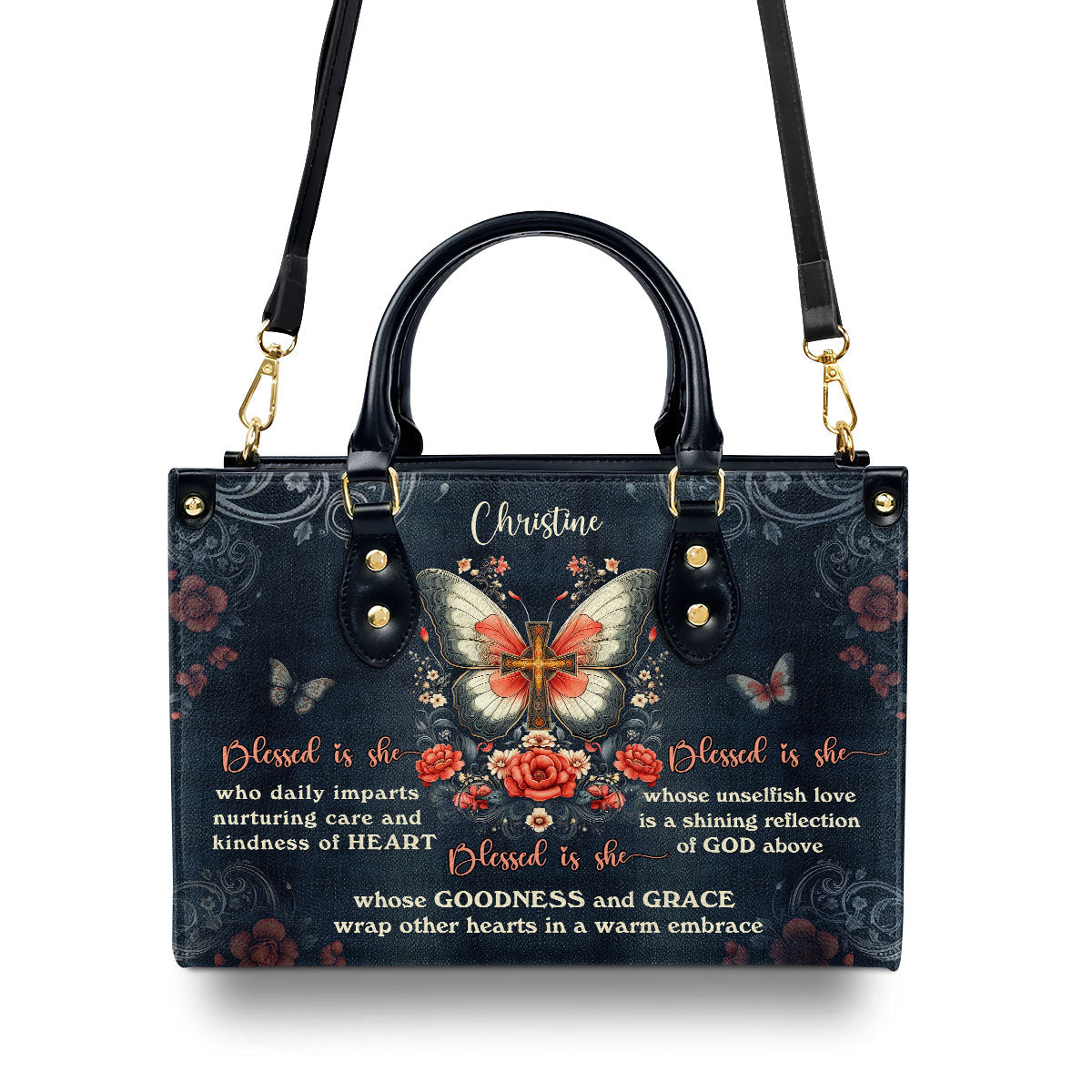 Jesuspirit | Personalized Leather Handbag With Zipper | Blessed Is She LHBM750