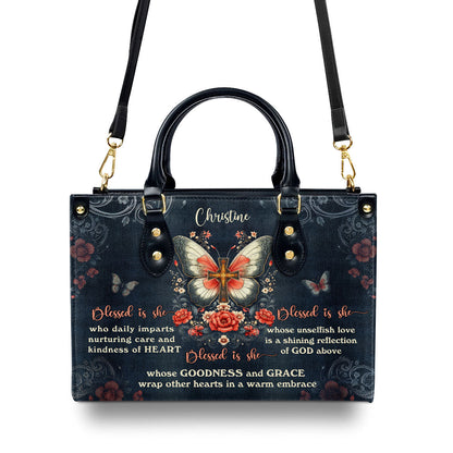 Jesuspirit | Personalized Leather Handbag With Zipper | Blessed Is She LHBM750