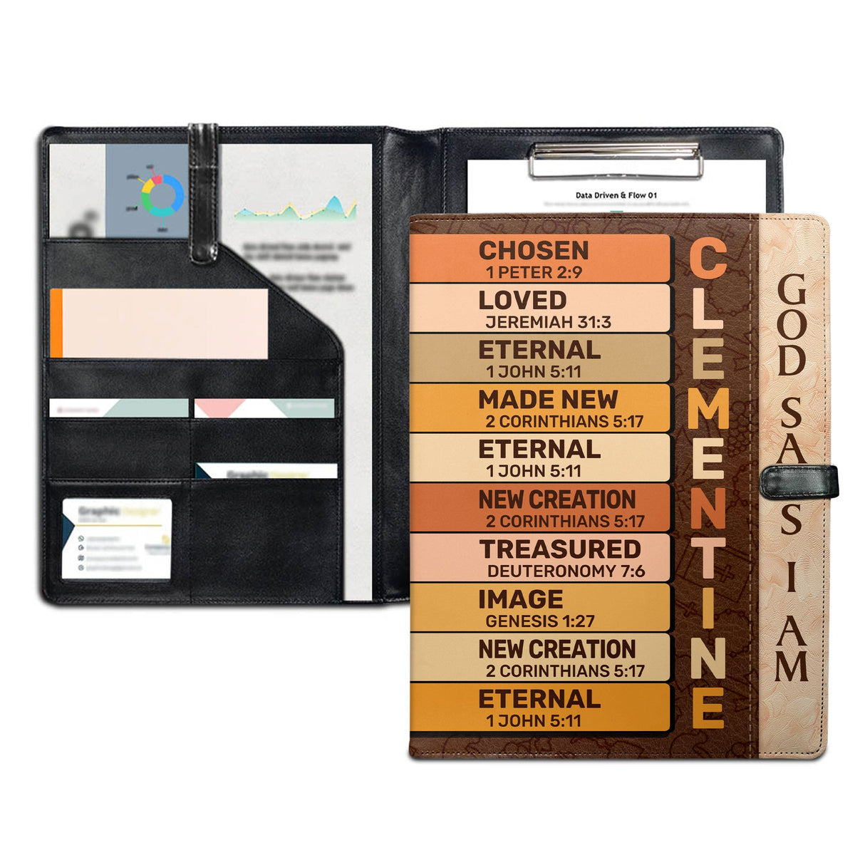 God Says I Am | Personalized Leather Button Padfolio JSLEPPH1864D