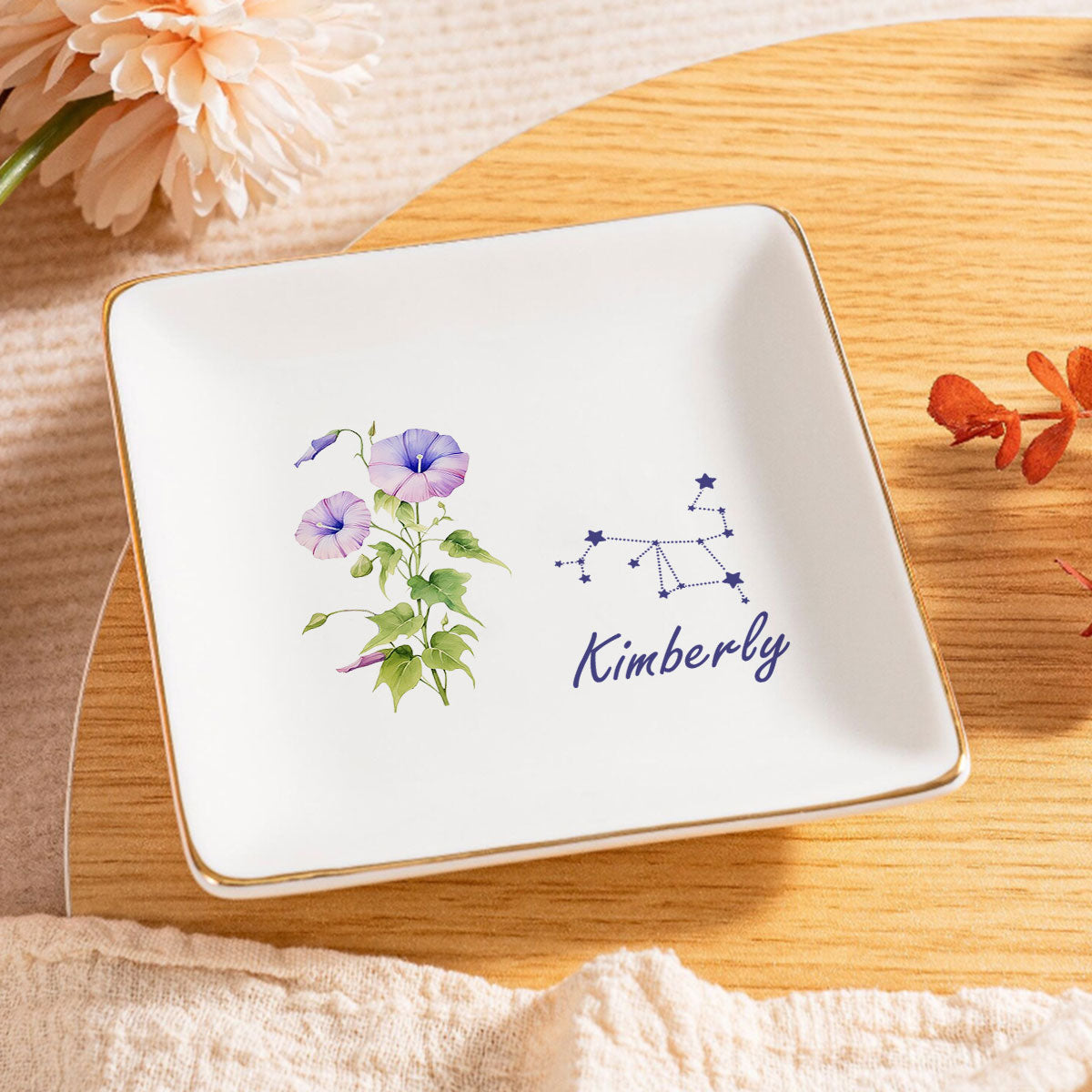 Birth Month Zodiac Flower | Personalized Jewelry Dish JSJDPT1865TA