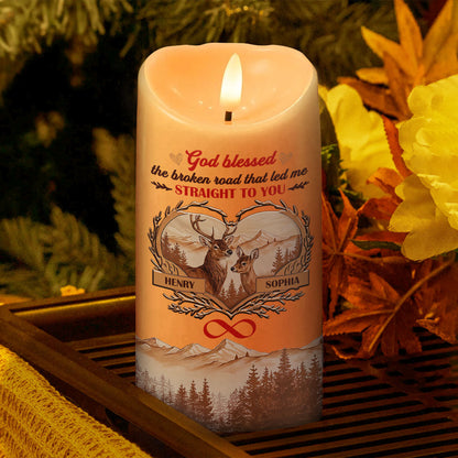 God Blessed The Broken Road That Led Me Straight To You | Personalized Flameless LED Candle