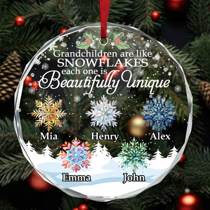 Grandchildren Are Like Snowflakes | Personalized 1-Side Round Glass Ornament